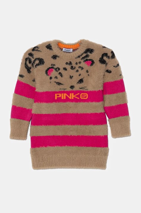 Pinko Up rochie fete culoarea bej, mini, dreaptă, F4PIBGDR127