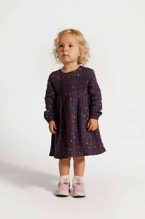 Детска памучна рокля Coccodrillo в лилаво къса разкроена PASTELOVE GIRL NEWBORN