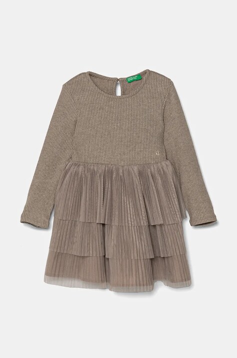 United Colors of Benetton rochie fete culoarea gri, midi, evazată, 4TQFGV022