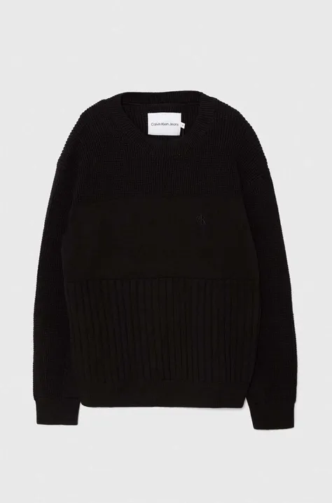 Otroški bombažen pulover Calvin Klein Jeans črna barva, IB0IB02156