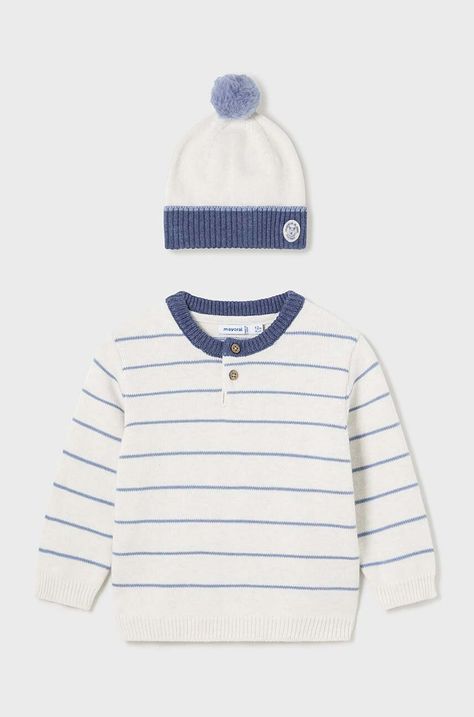 Детски комплект - пуловер и шапка Mayoral в бежово 2312