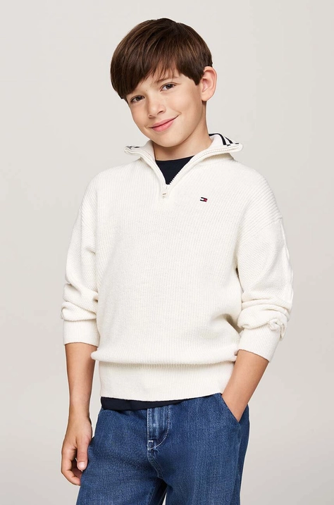 Tommy Hilfiger sweter z domieszką wełny dziecięcy kolor beżowy KB0KB09419