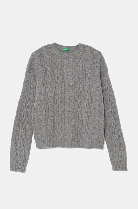 United Colors of Benetton pulover de lână pentru copii culoarea gri, 1344C107G