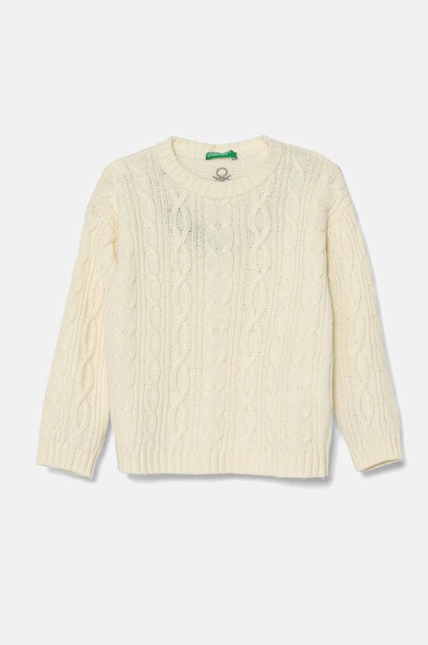 United Colors of Benetton pulover de lână pentru copii culoarea bej, 1344G100R
