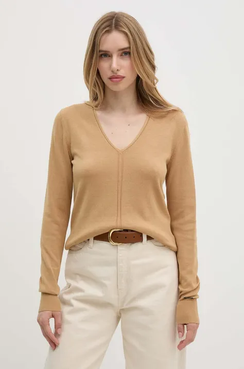 Calvin Klein sweter z domieszką jedwabiu kolor brązowy lekki K20K207569