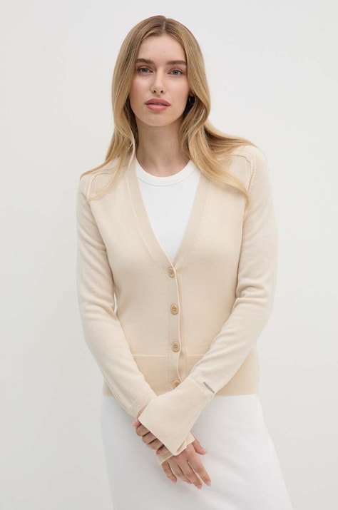 Шерстяной кардиган Calvin Klein цвет бежевый лёгкий K20K207574