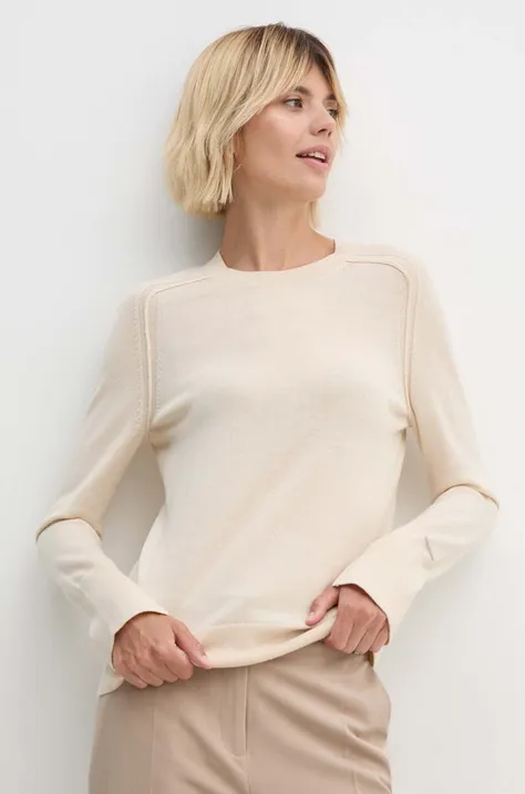Calvin Klein gyapjú pulóver könnyű, női, bézs, K20K207575