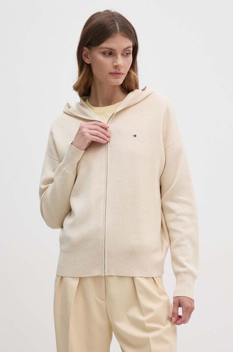 Πλεκτή ζακέτα Tommy Hilfiger χρώμα: μπεζ, WW0WW42018