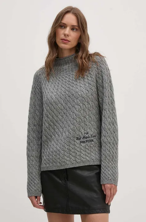 Tommy Hilfiger pulover de lana femei, culoarea gri, cu turtleneck, WW0WW42144