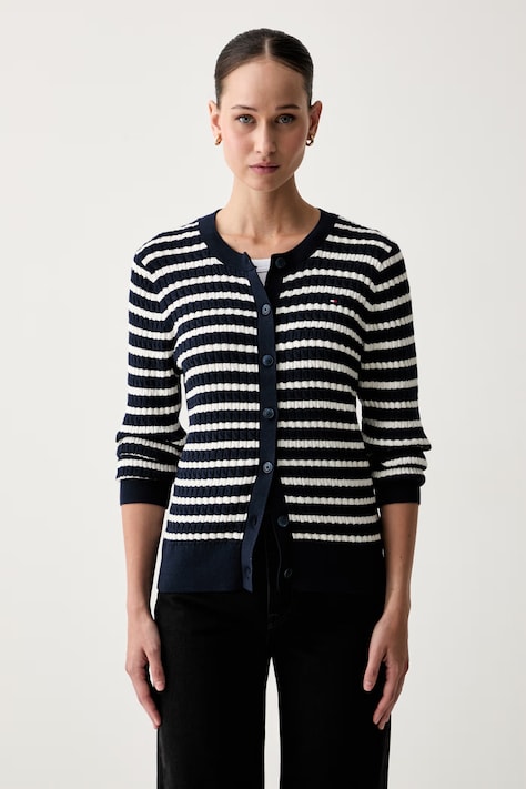 Tommy Hilfiger kardigán dámsky bavlnený tmavomodrý WW0WW43329