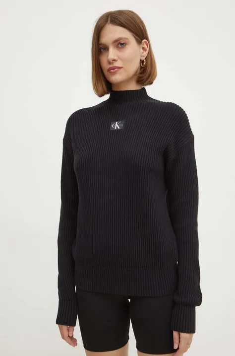 Calvin Klein Jeans sweter bawełniany kolor czarny z półgolfem J20J223609