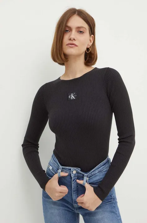 Tričko s dlouhým rukávem Calvin Klein Jeans černá barva, J20J223611