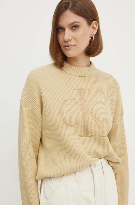 Calvin Klein Jeans pulover femei, culoarea bej, cu turtleneck, J20J223615