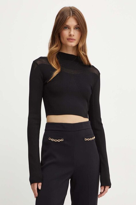 Sveter Patrizia Pepe dámsky, čierna farba, tenký, s polorolákom, 8K0218 K195