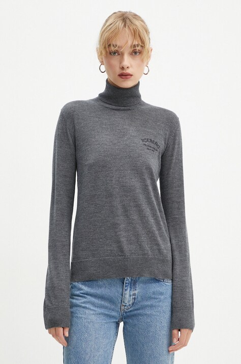 Iceberg pulover de lana femei, culoarea gri, light, cu guler, A008 9000