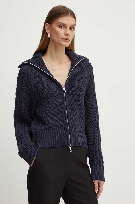 Кардиган з домішкою вовни BOSS колір синій теплий 50518368