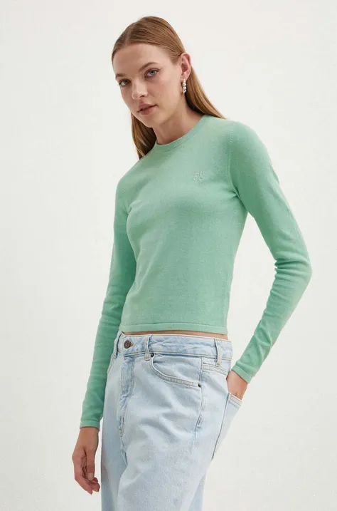 Pamučni pulover HUGO boja: zelena, lagani, 50514296