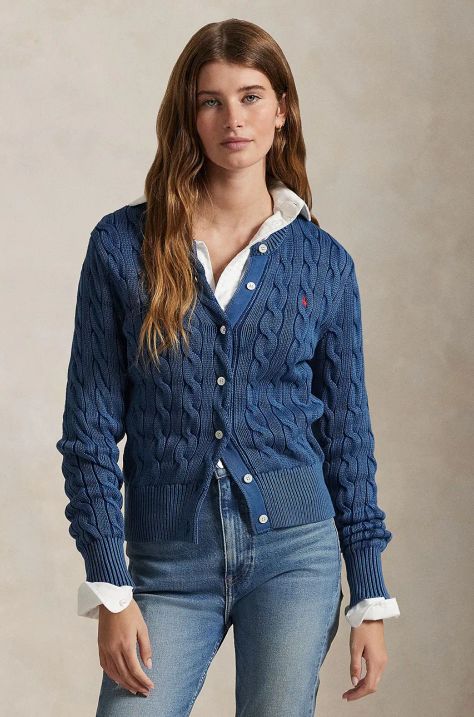 Βαμβακερή ζακέτα Polo Ralph Lauren χρώμα: μοβ, 211955325