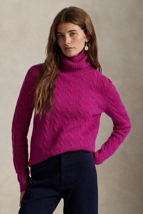 Polo Ralph Lauren sweter wełniany damski kolor różowy lekki z golfem 211888686