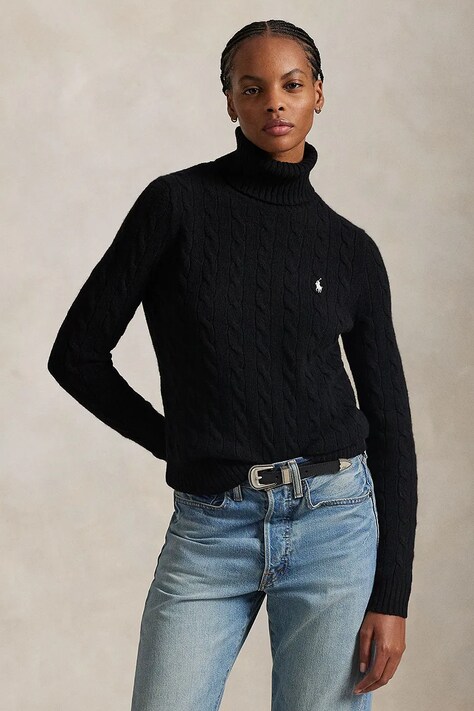 Polo Ralph Lauren gyapjú pulóver könnyű, női, fekete, garbónyakú, 211888686