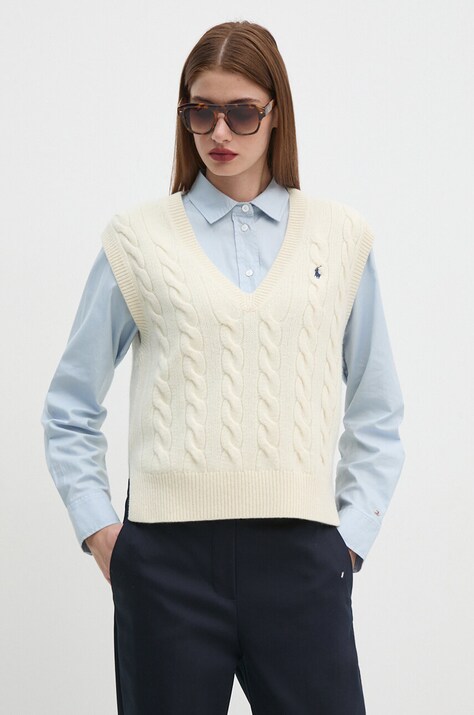 Polo Ralph Lauren kamizelka wełniana kolor beżowy  211949994