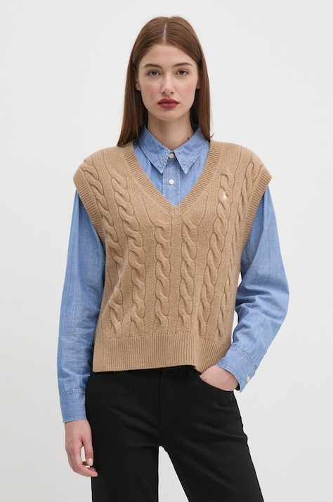 Polo Ralph Lauren kamizelka wełniana damska beżowa 211949994