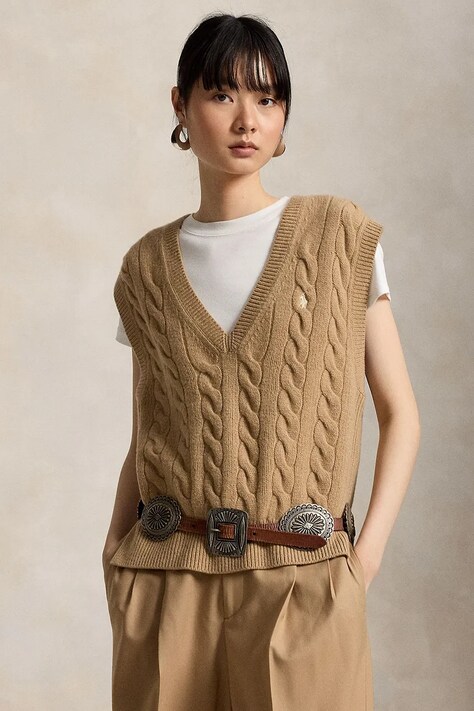 Polo Ralph Lauren kamizelka damska wełniana brązowa 211949994