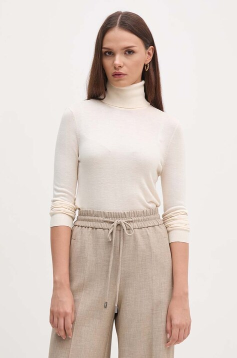 Lauren Ralph Lauren pulover din amestec de mătase culoarea bej, light, cu guler, 200940470