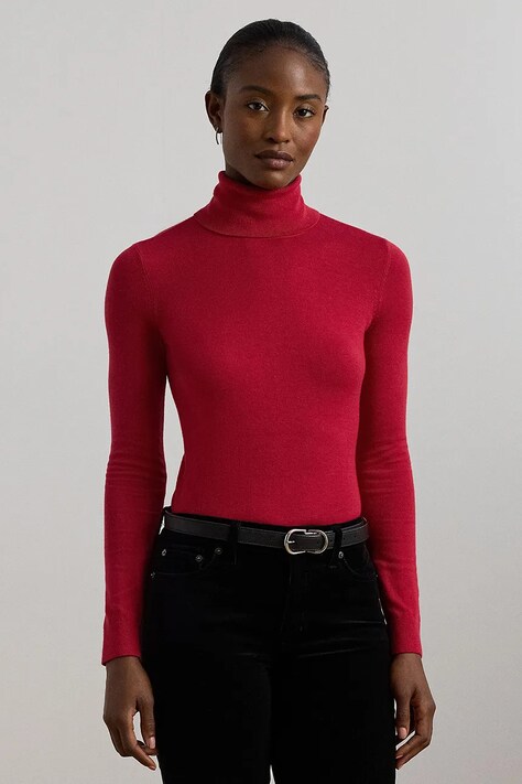Lauren Ralph Lauren pulover din amestec de mătase culoarea bej, light, cu guler, 200940470