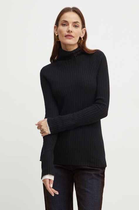 Pinko pulover de lana femei, culoarea negru, cu guler, 104344 A278