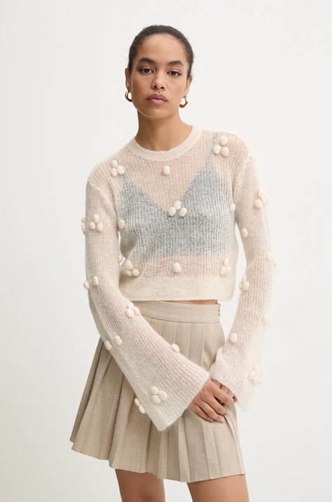Rotate pulover de lână Light Knit Ls Sweater femei, culoarea bej, light, 112999857