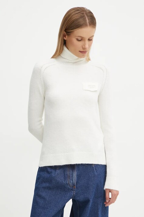 Liu Jo pulover din amestec de lana femei, culoarea bej, light, cu guler, WF4363 MA49P