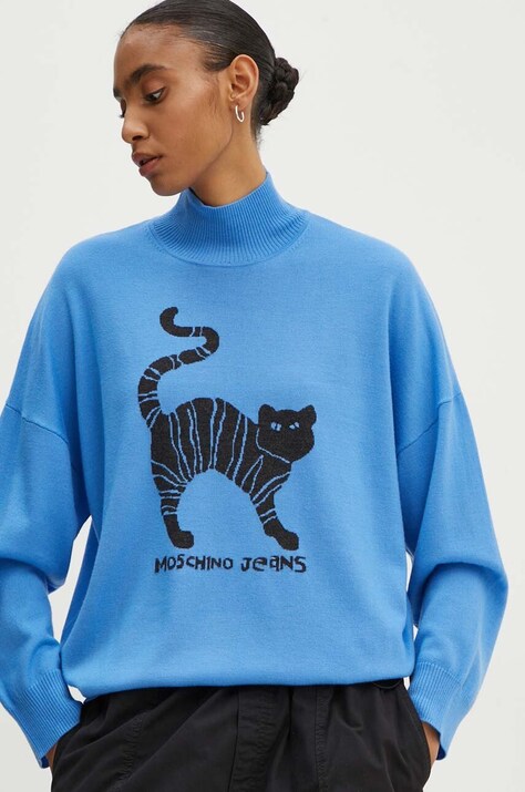 Vuneni pulover Moschino Jeans za žene, lagani, s poludolčevitom, 0912.8203