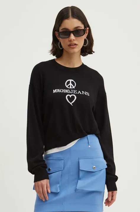 Μάλλινο πουλόβερ Moschino Jeans γυναικείο, χρώμα: μαύρο, 0932.8203