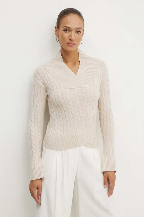 Victoria Beckham sweter wełniany damski kolor beżowy lekki 1324KJU005585A