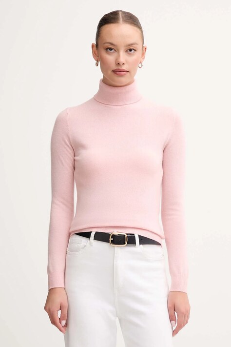 United Colors of Benetton sweter wełniany damski kolor różowy z golfem 1002D2348