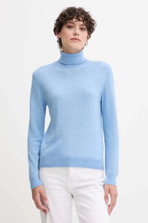 United Colors of Benetton sweter wełniany damski kolor niebieski z golfem 1002D2348