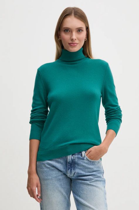 United Colors of Benetton pulover de lana femei, culoarea verde, light, cu guler, 1002D2348