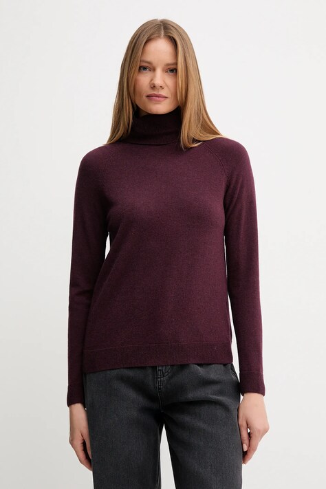 United Colors of Benetton sweter z dodatkiem wełny damski kolor bordowy lekki z golfem 1035D2551