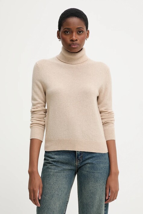 United Colors of Benetton sweter kaszmirowy kolor beżowy lekki z golfem 1033D202D
