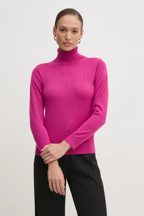 Vlněný svetr Armani Exchange dámský, růžová barva, lehký, s golfem, 6DYM1K YME3Z