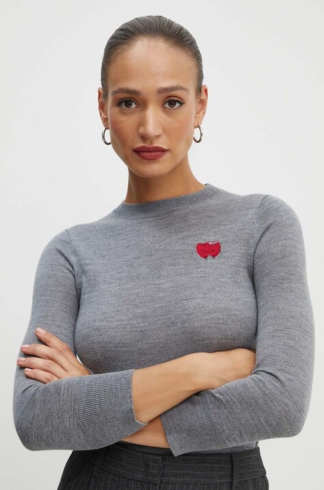 Vlnený sveter Marella dámsky, šedá farba, tenký, 2423366094200