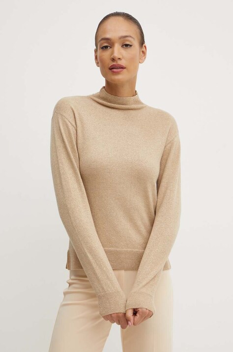 Armani Exchange sweter z domieszką wełny damski kolor beżowy lekki z półgolfem 6DYM2D YM2FZ