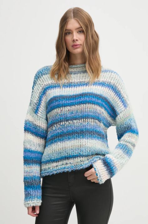 United Colors of Benetton sweter z domieszką wełny damski kolor niebieski z półgolfem 1060D203C