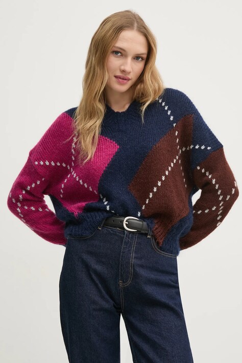 United Colors of Benetton sweter z domieszką wełny damski kolor multicolor 1142E4025