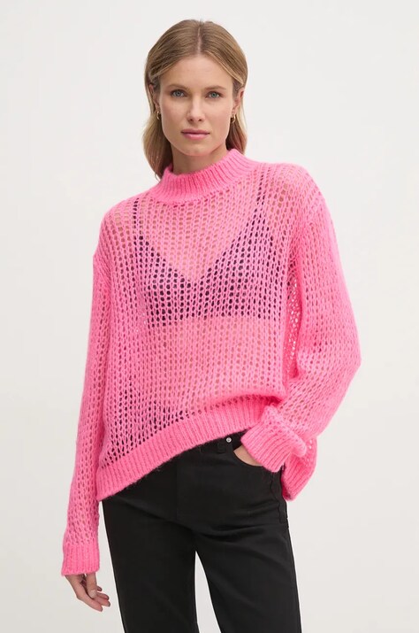 United Colors of Benetton pulover din amestec de lana femei, culoarea roz, light, cu turtleneck, 1342D10BN