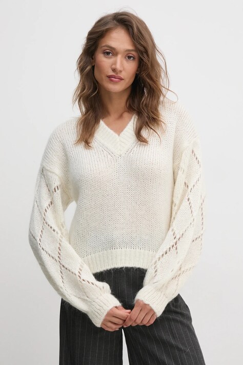 Πουλόβερ με προσθήκη μαλλιού United Colors of Benetton γυναικείο, χρώμα: άσπρο, 1442D4024