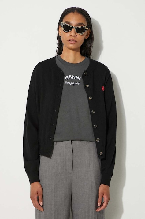 Kenzo cardigan din bumbac Rws Boke Crest Crewneck Cardi culoarea negru, light, FE62CA4763LB.99J