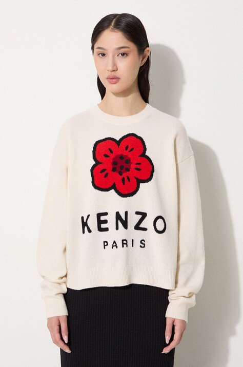 Μάλλινο πουλόβερ Kenzo Rws Boke Placed Jumper γυναικείο, χρώμα: μπεζ, FE62PU4903LD.02