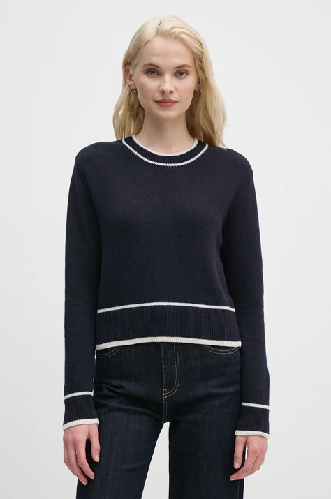 Vuneni pulover Barbour za žene, boja: tamno plava, lagani, LKN1542
